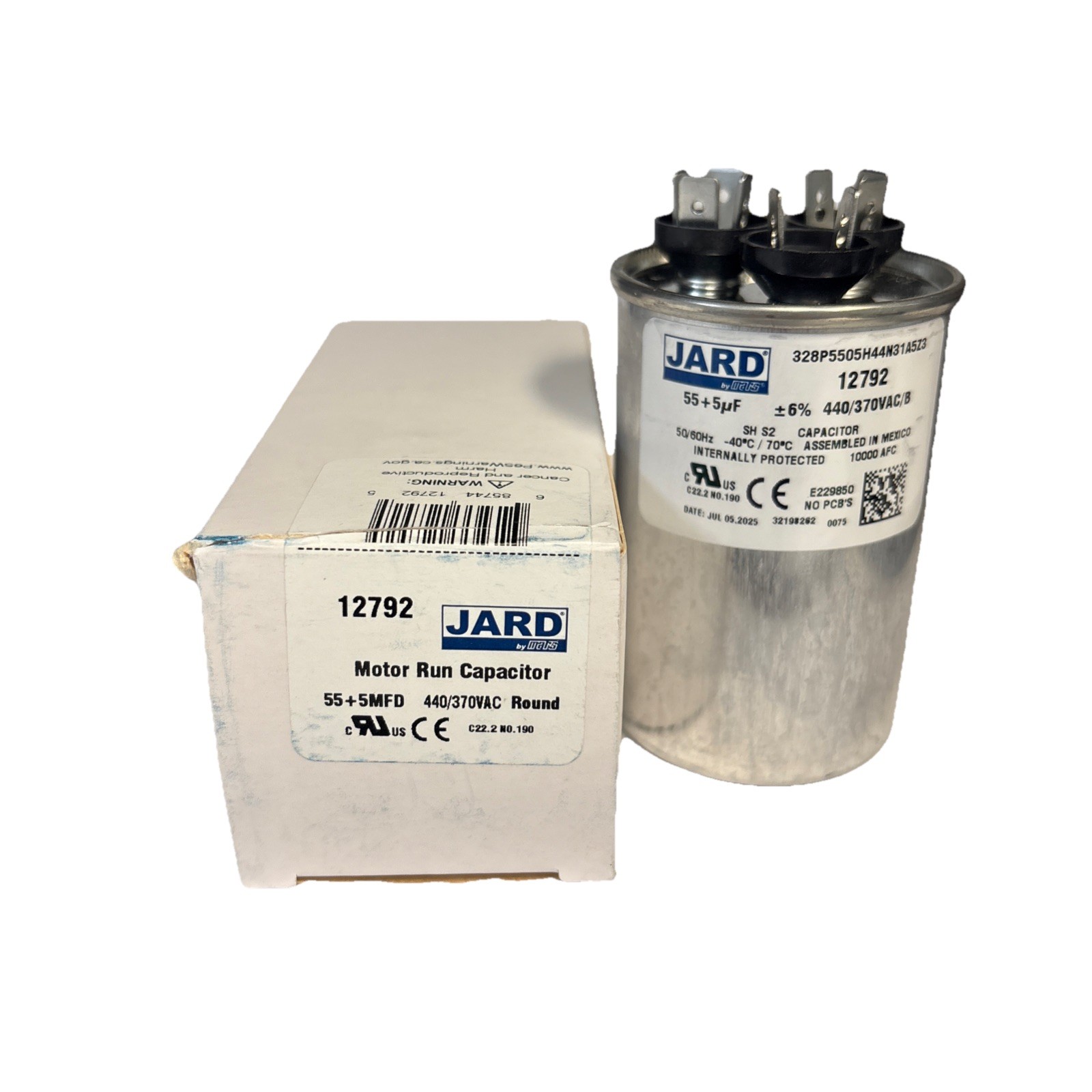 JARD 12792 Motor Run Capacitor 55 + 5 MFD 440/370 VAC Round