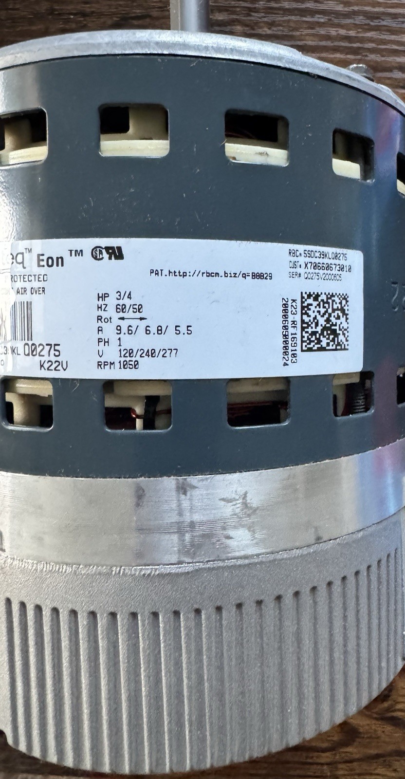 gentec Ac blower motor 3/4hp 1050rpm model 5SDC39kl 3/4 Hp 120/240v 1050 Rpm