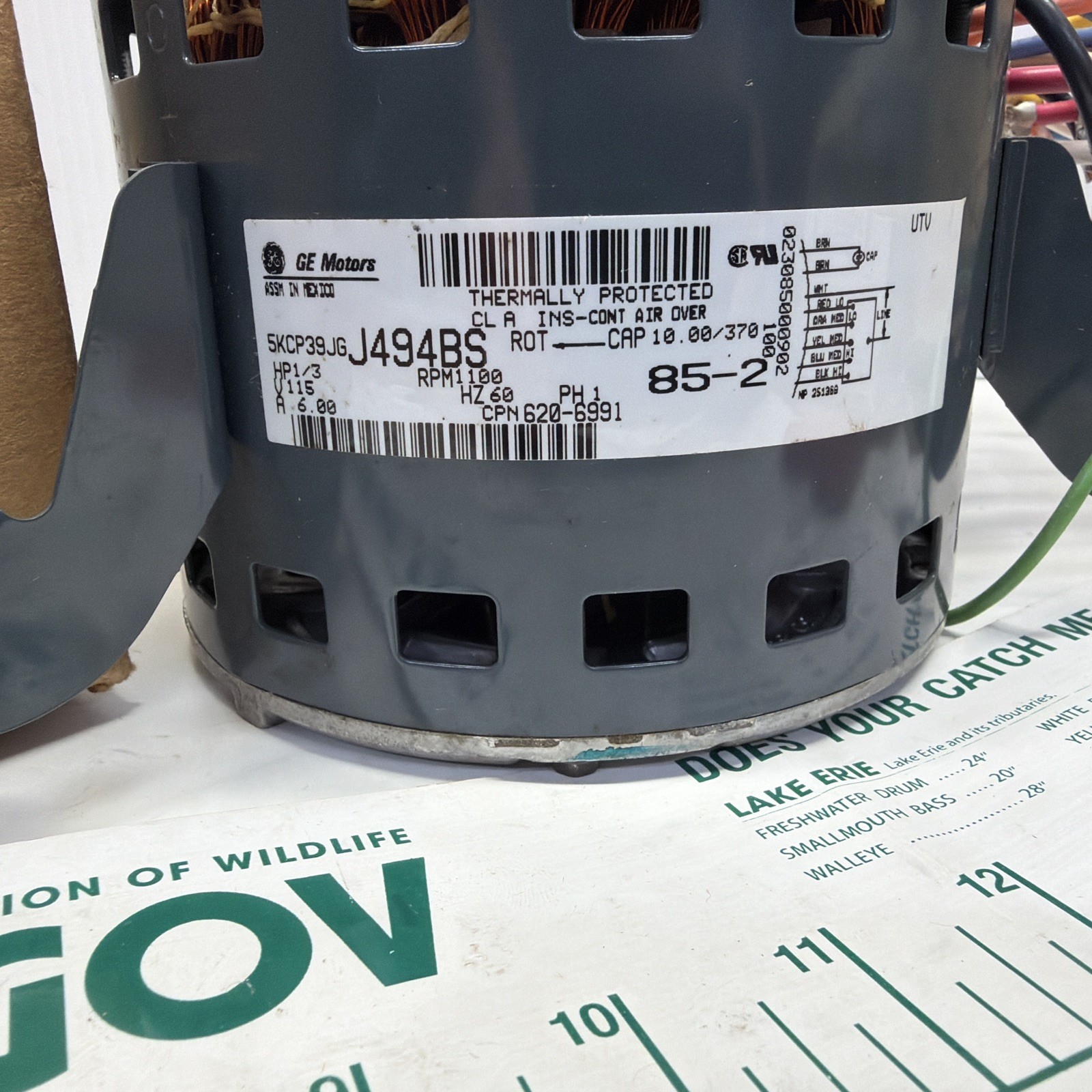 GE MOTORS 6206992 MOTOR KCP39JGJ494BSS 1/3 HP, 115 V, 6.00 A