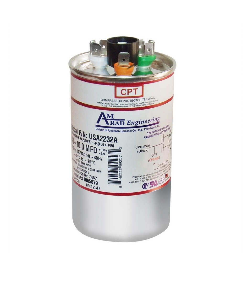 AmRad USA2232A Round Run Capacitor 40+10 uF MFD 370V / 440V Made In The U.S.A