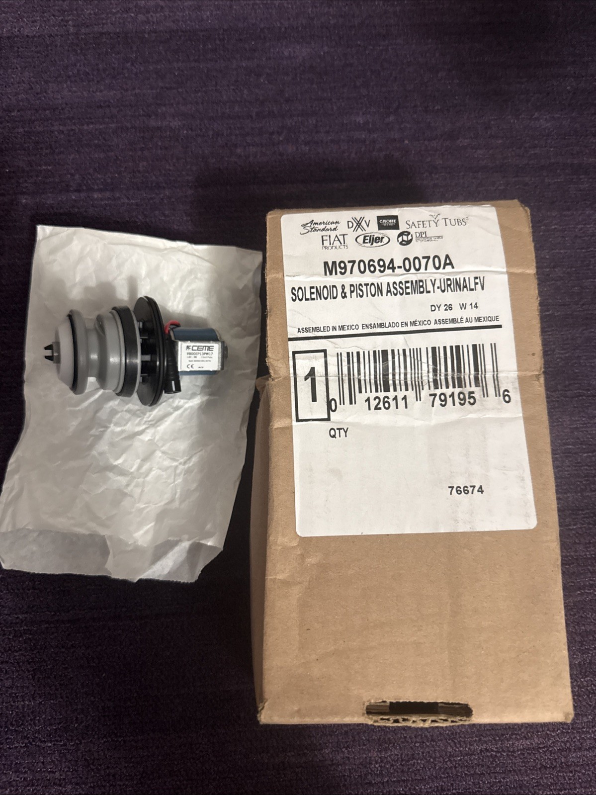 American Standard M970694-0070A Solenoid & Piston Assembly Urinal New