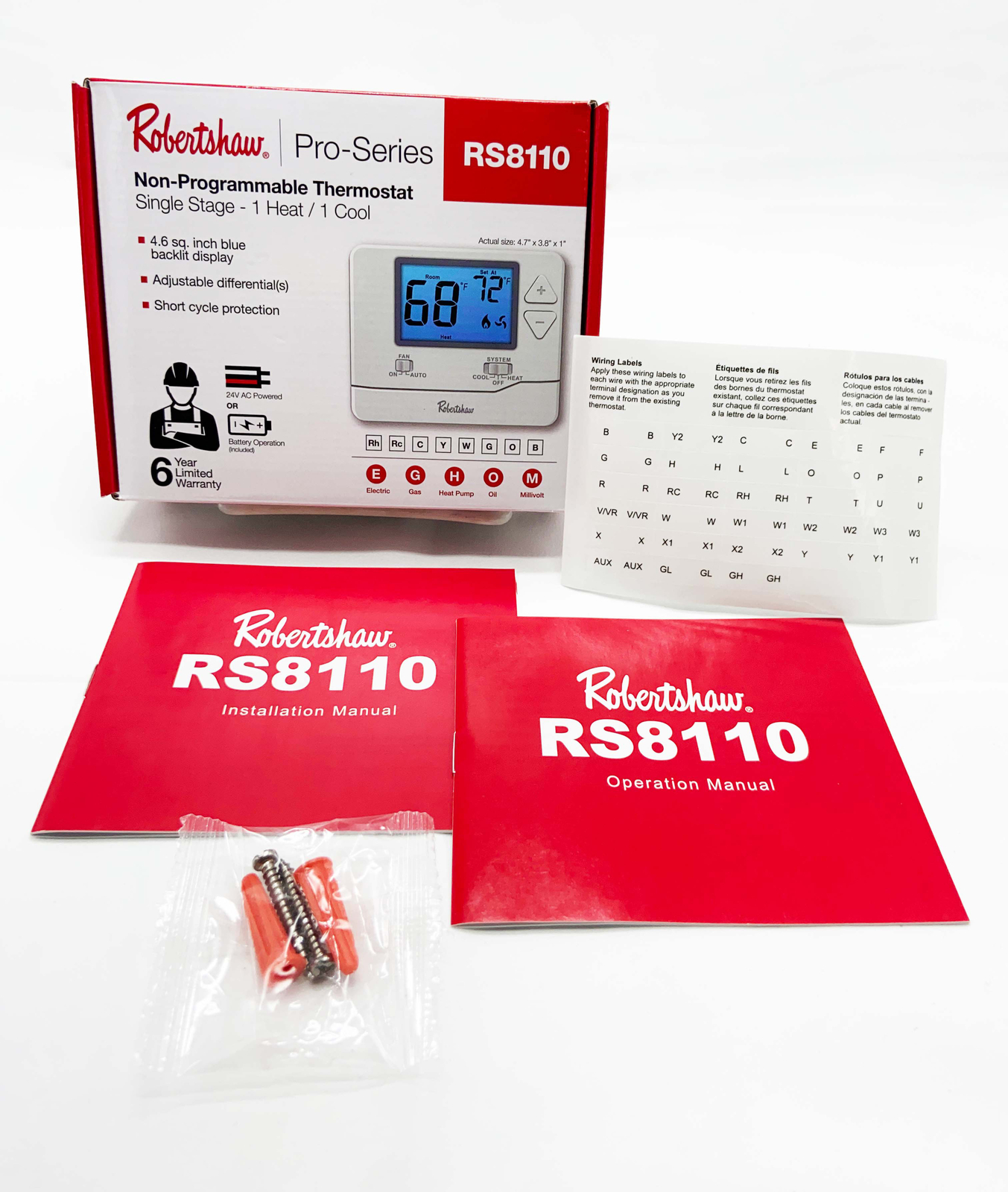 Robertshaw Non-Programmable Single Stage 1H/1C Wall Thermostat RS8110