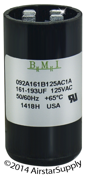 (2) PACK , 161-193 uF x 110/125 VAC BMI Motor Start Capacitor # 092A161B125AC1A