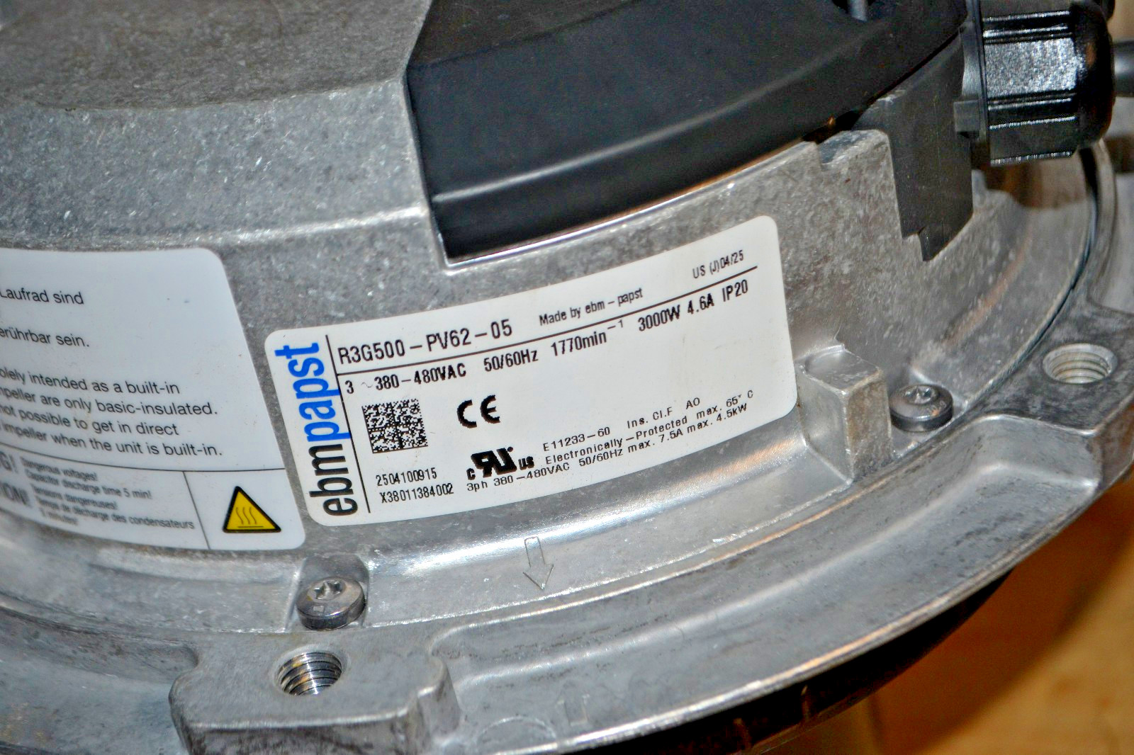 R3G500-PV62-05 ~ EBM-PAPST Centrifugal Fan Motor ~ Industrial Refrigeration