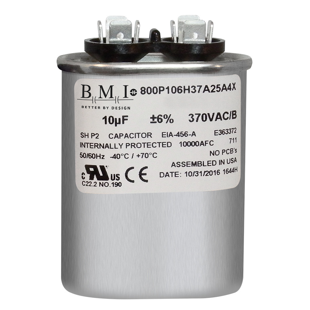 BMI Oval Run Capacitor 10 uf MFD 370 volt vac 50/60 hz replaces GE CAP011003O