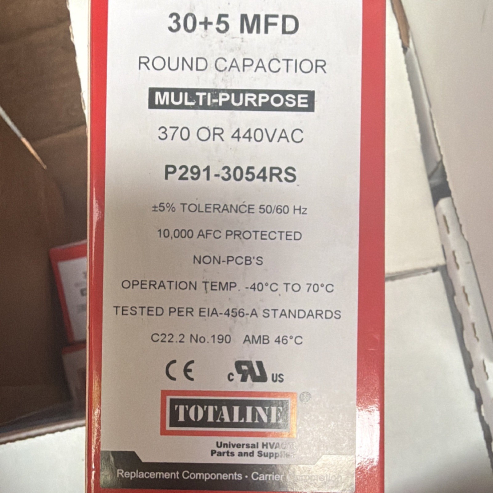 Totaline P291-3054RS 30+5 MFD Dual Run Capacitor 370/440VAC Universal HVAC/R