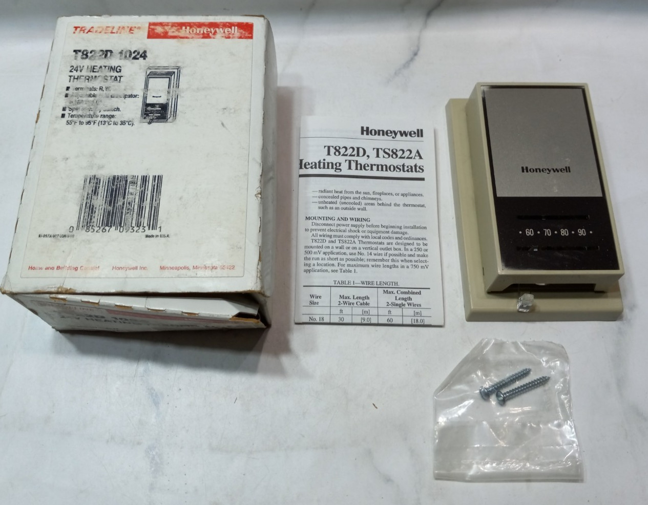 Honeywell Thermostat T822D 1024 T822D1024 Heat Only Genuine OEM USA Made