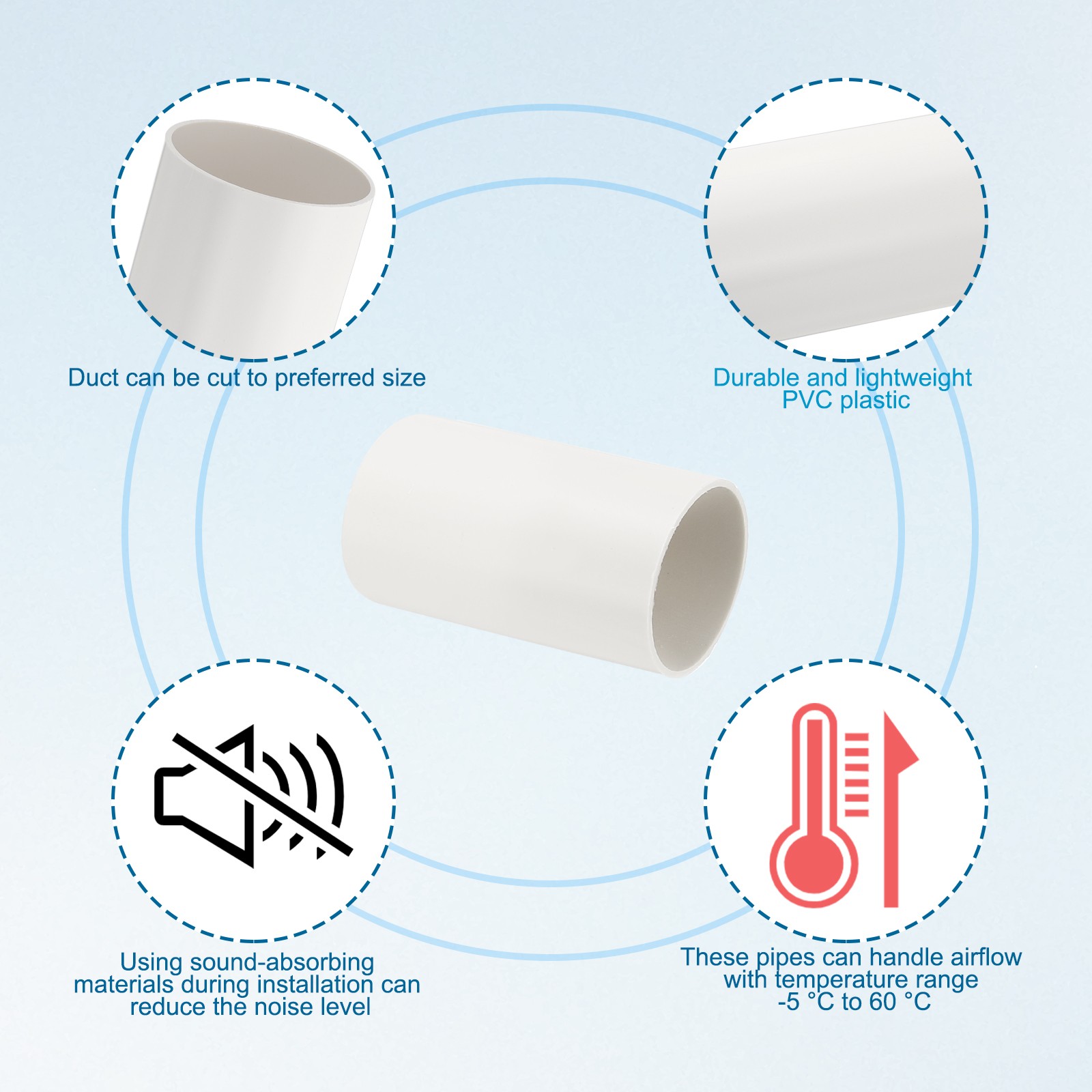 50mm/2″ Round Ventilation Duct, 4″ Long Rigid Ducting Pipe Connector