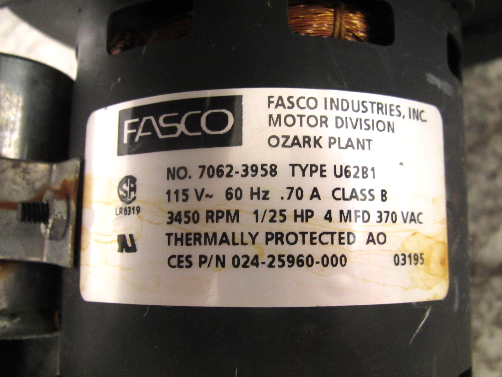 York 024-25960-000 / 7062-3958 / A165 Furnace Draft Inducer Motor Free Shipping