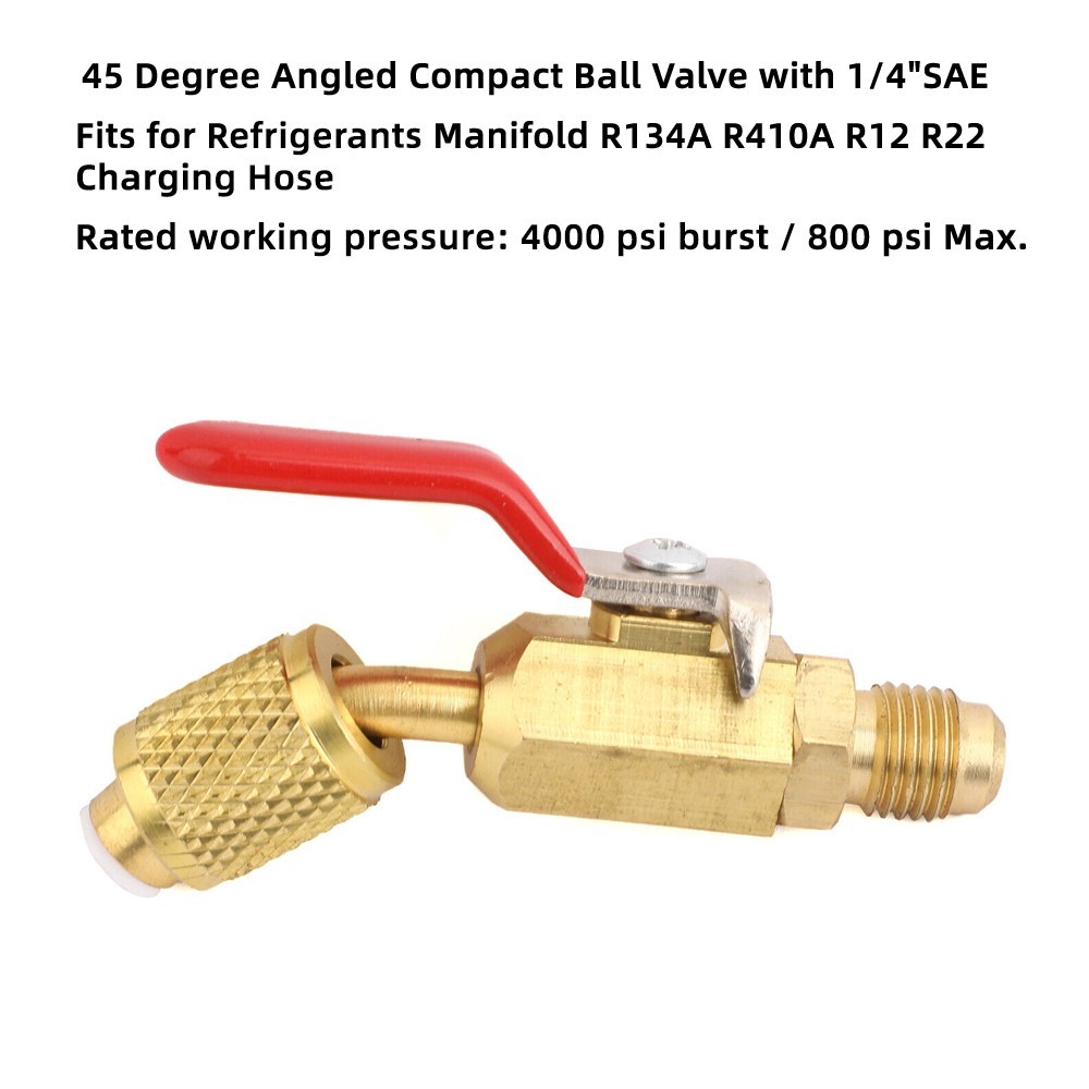 1/4″ SAE 3PCS AC Coolant Charging Hoses Angled Small Ball Valve Kit