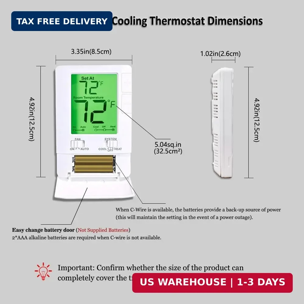 Digital Non-Programmable Thermostat for Home Single-Stage Systems, 1 Heat/1 Cool