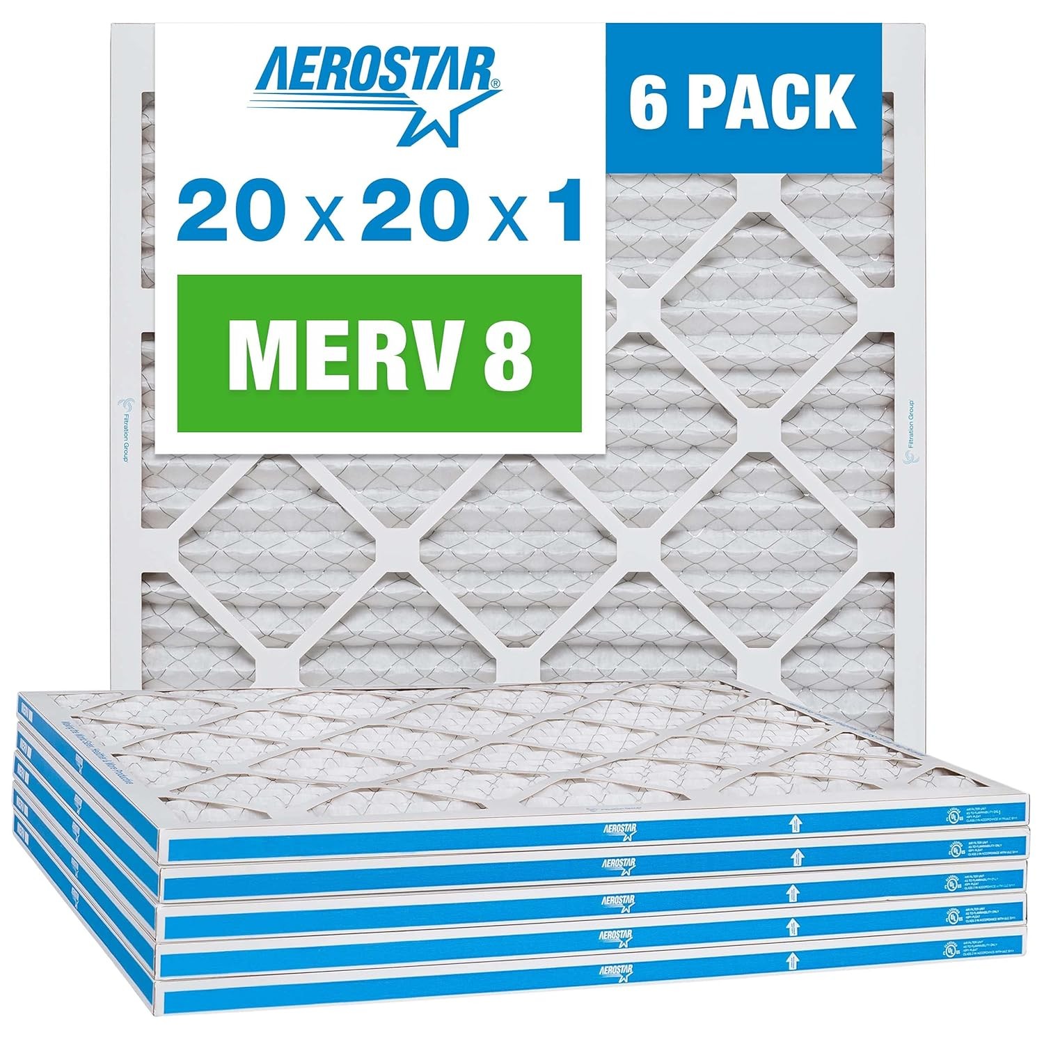 Aerostar 20x20x1 MERV 8 – 6 Count – High Efficiency Pleated HVAC, Furnace &…