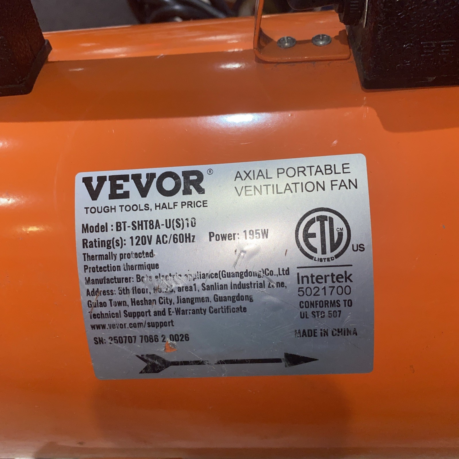 VEVOR 8 Inch Exhaust Fan Industrial Ventilation Fan BT-SHT8A-U(S)10