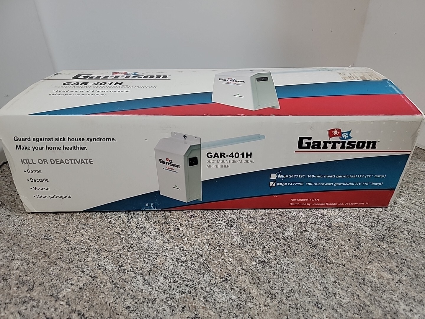 Garrison GAR-401H 180 Microwatt Germicidal UV Air Purifier 16 inch Duct Mount