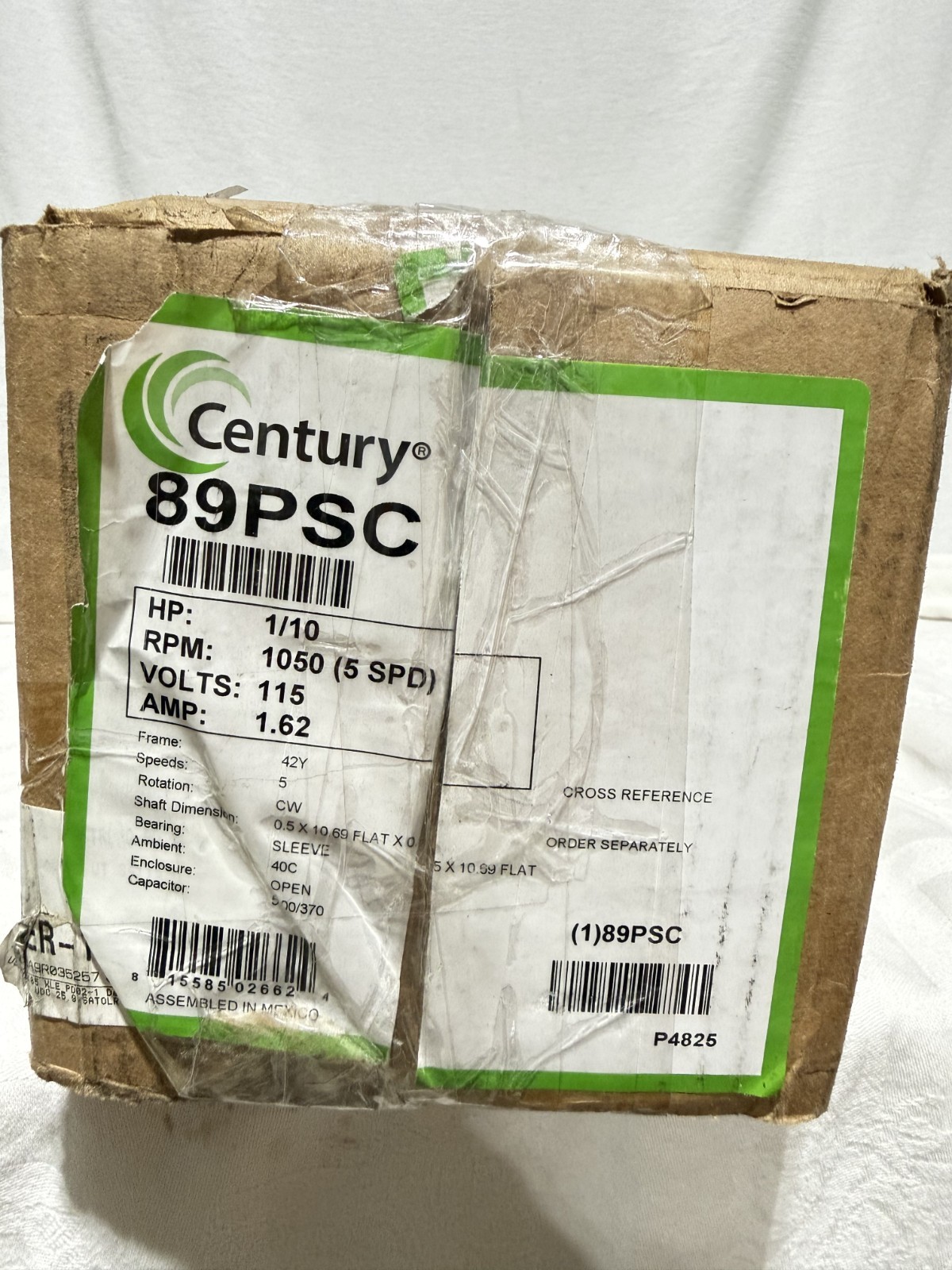 Century 89PSC Fan Coil & Air Conditioner Motor, 1/10 HP, 1Phase, 115V 5 Speed