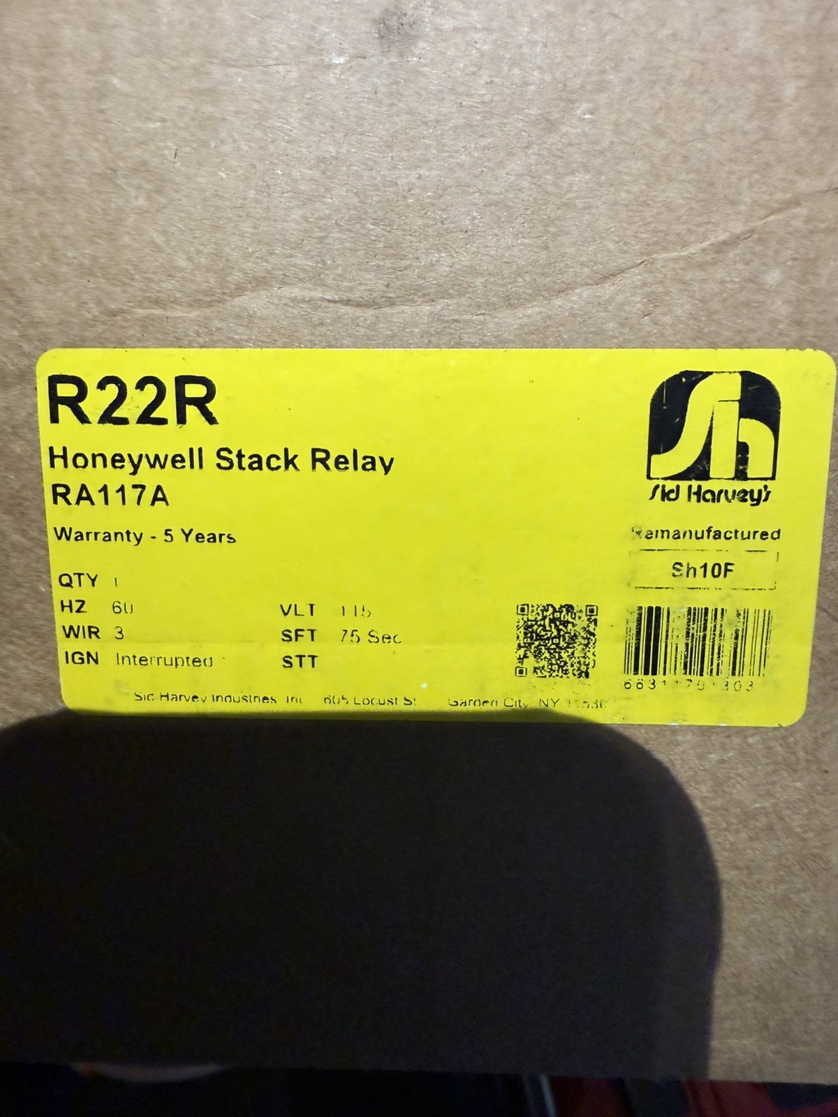 Sid Harvey R22R Honeywell RA117A Protectorelay Oil Burner Stack Relay 115V