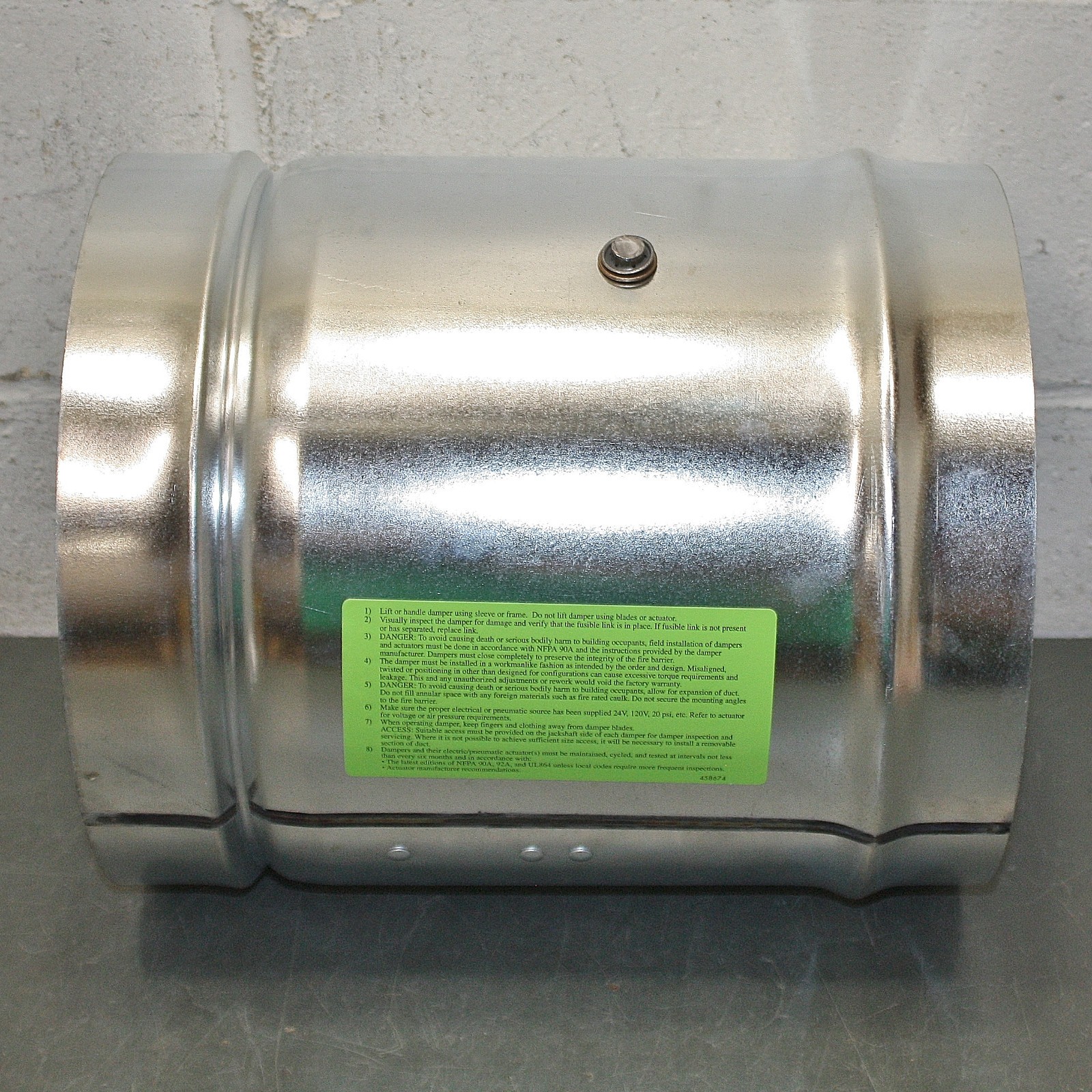 Dayton Fire Damper 2TFZ8, 12″ Diameter Duct, Butterfly, 90 min, Galvanized Steel
