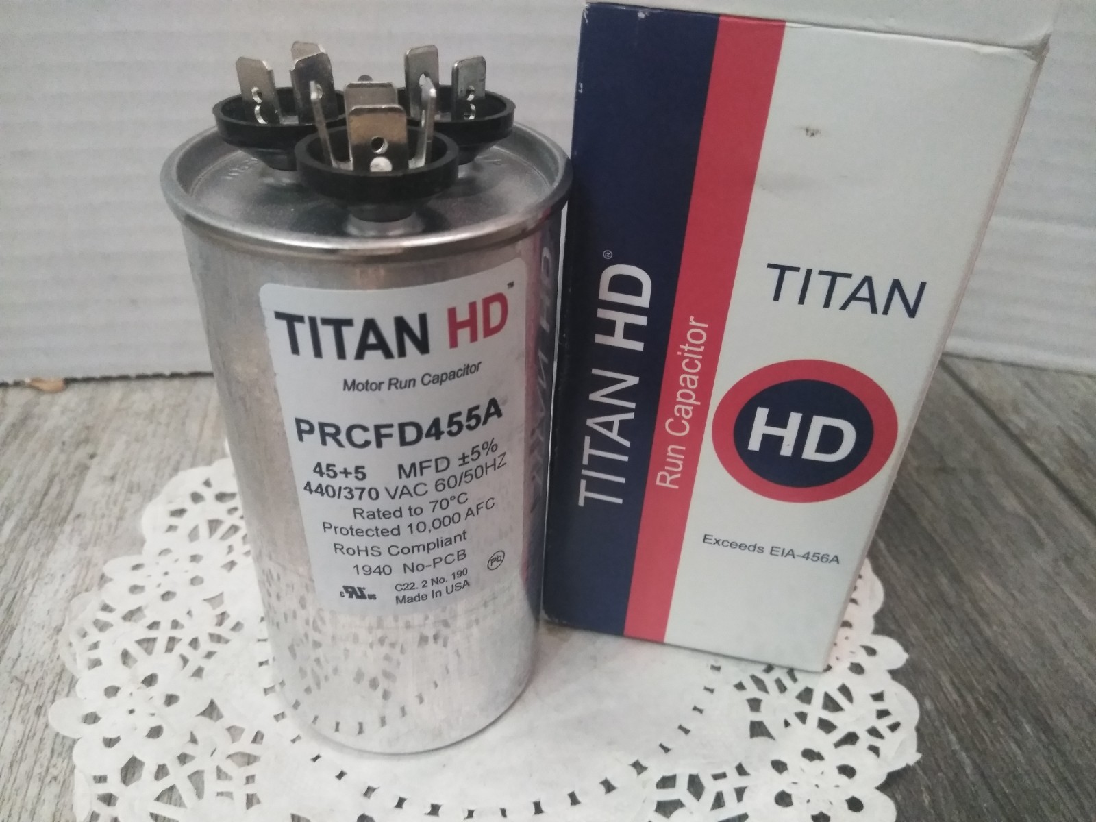 NEW Titan HD PRCFD455A HVAC Round Motor Run Dual Capacitor 45/5 MFD/UF (U.S.A.)