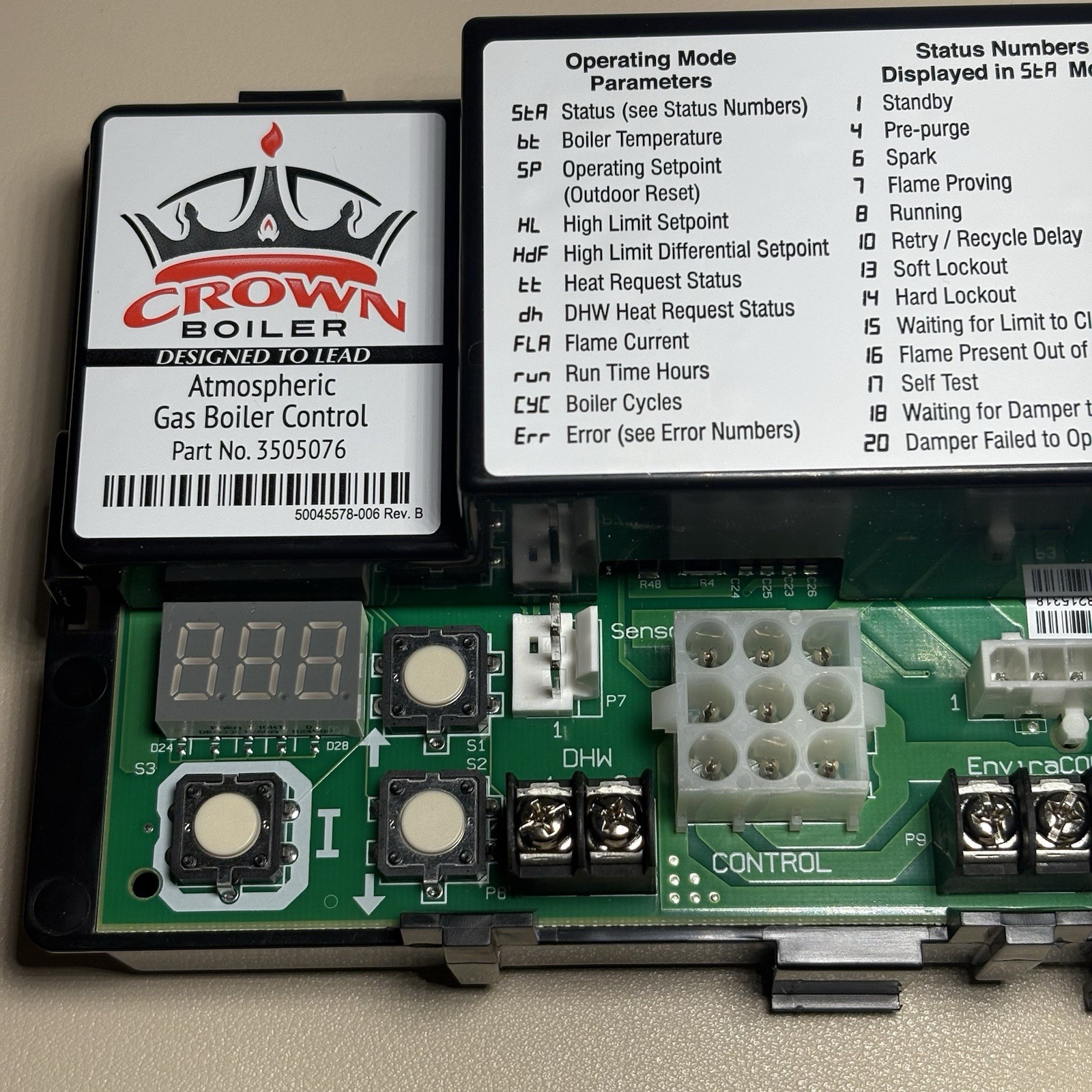 Crown Boiler 3505076 Control Board OEM Atmospheric Gas Boiler Module