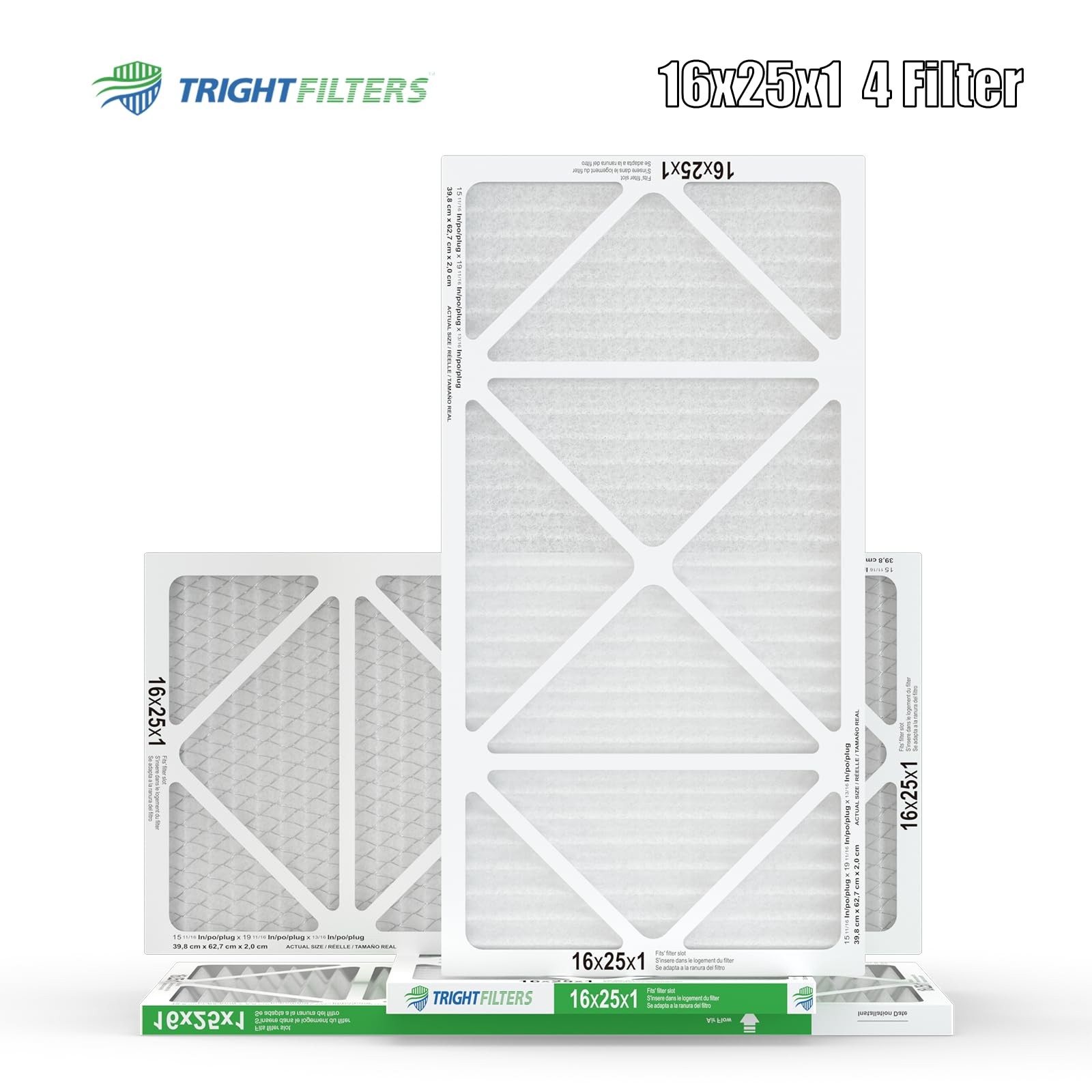 TRIGHTFILTERS 16x25x1 Air Filter 4 Pack, MERV 8 Pleated Dust Defense