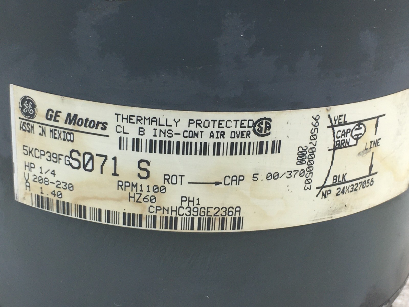 GE 5KCP39FGS071S Condenser FAN MOTOR 1/4 HP 230V HC39GE236A used tested #L51