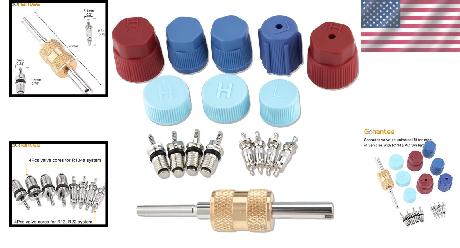 Universal Auto AC Valve Core Kit R134a R12 Refrigerant Remover Tool 17Pc