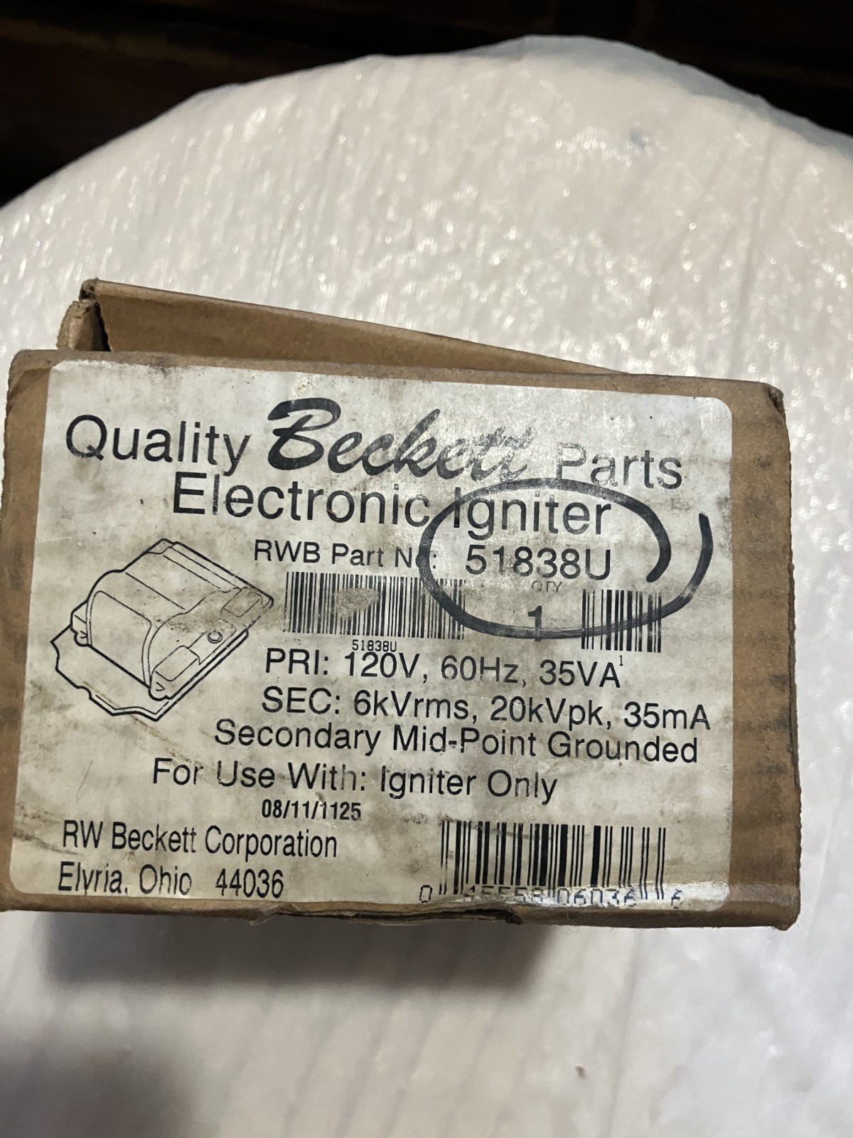 Beckett 51838U 120VAC 60Hz Electronic Oil Ignitor