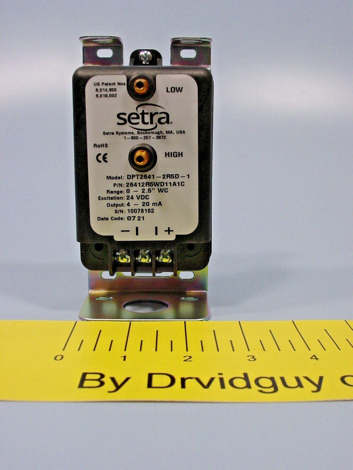 Setra DPT2641-2R5D-1 Very Low Differential Pressure Transducer; 26412R5WD11A1C