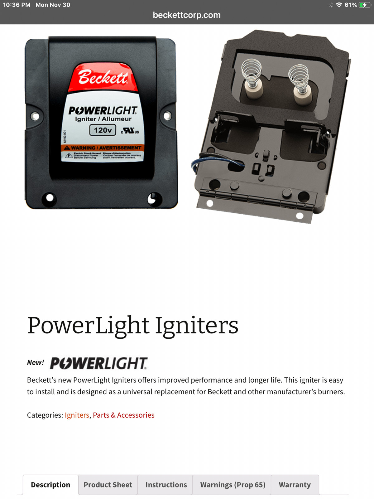 Beckett 51771U Igniter New Improved Transformer use on A, AF & AFG Energy Logic
