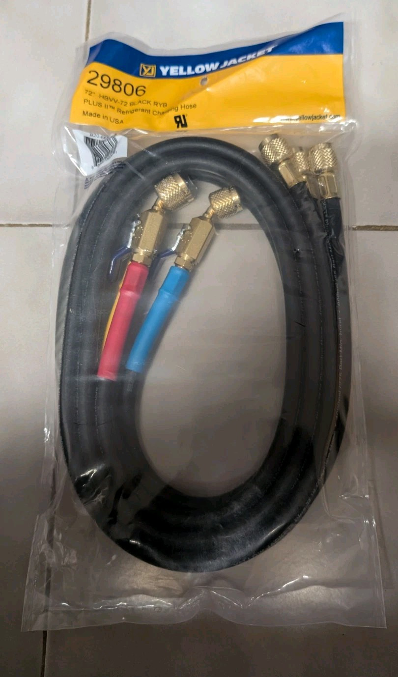 NEW YELLOW JACKET BLACK 72″ PLUS II HOSE SET 1/4″ W/BALL VALVE END 29806