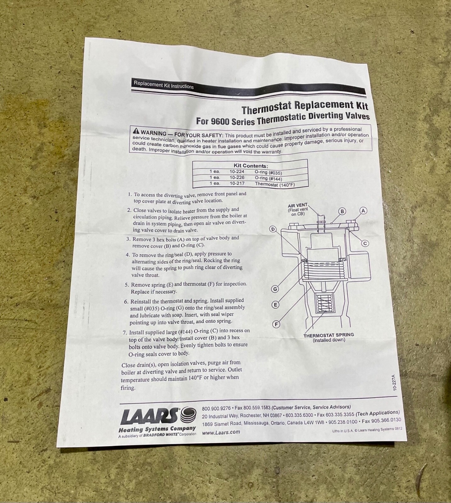Teledyne / Laars 2400-130, Thermostat kit with mixing valve