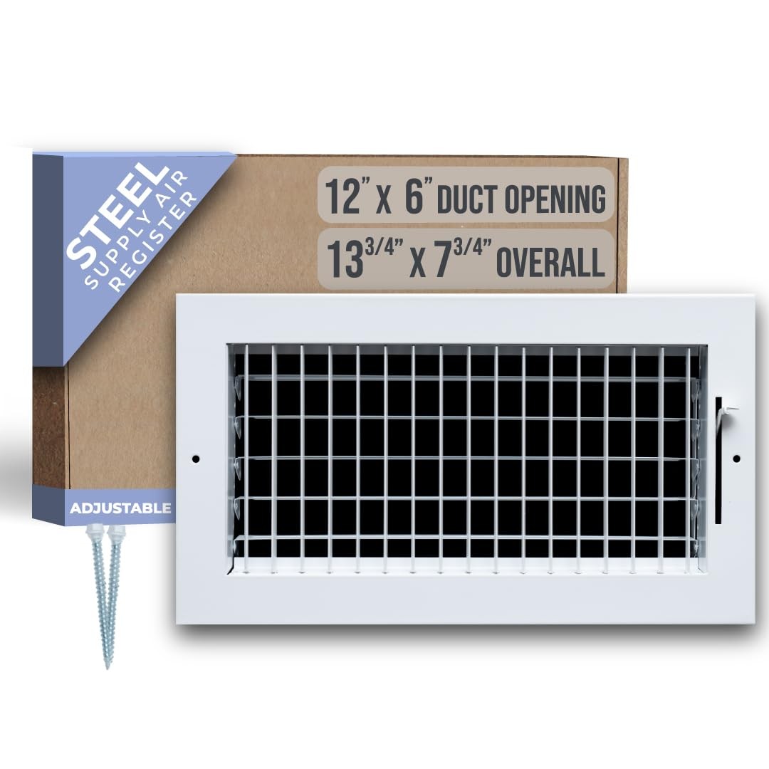 Handua Steel Adjustable Air Supply Grille 12×6 Duct Opening White Ceiling Wall R