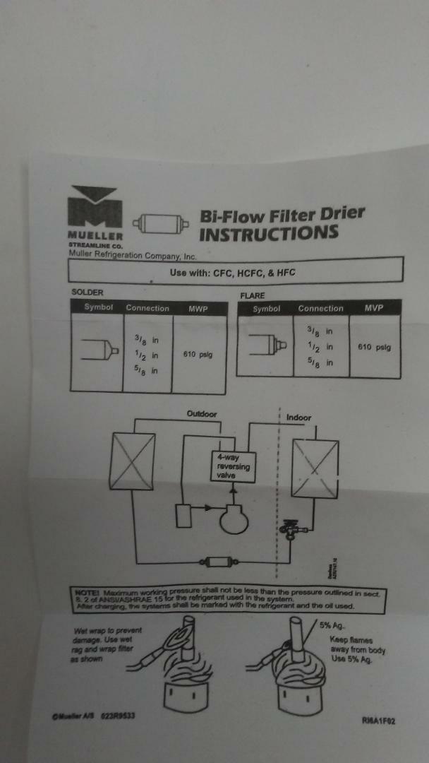 Mueller HPS-163 A17391 Dry Master Plus Bi-Flow Reversible Filter Drier 3/8″