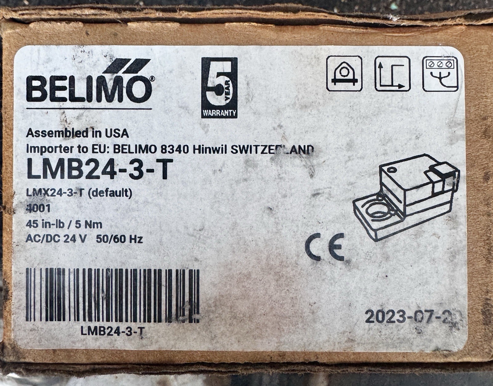 Belimo LMB24-3-T Non-Spring Return Damper Actuator 24V AC/DC 45 in-lb