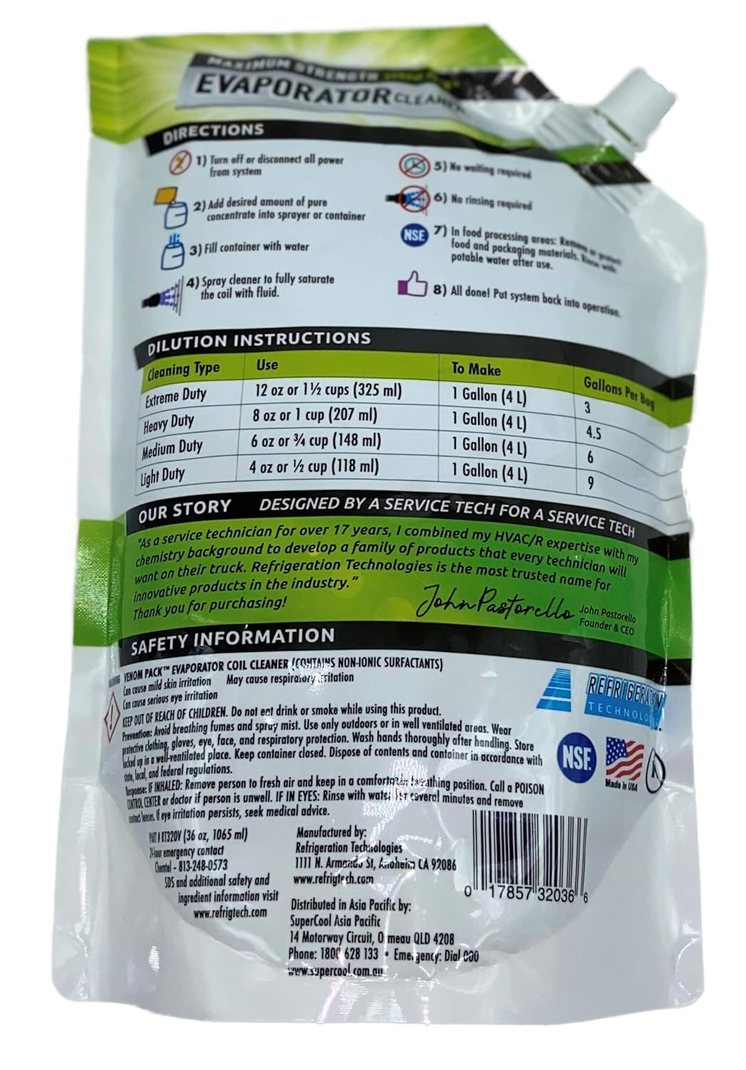 Refrigeration Technologies Viper Venom Pack Evaporator Cleaner 36 Fl Oz (RT320V)