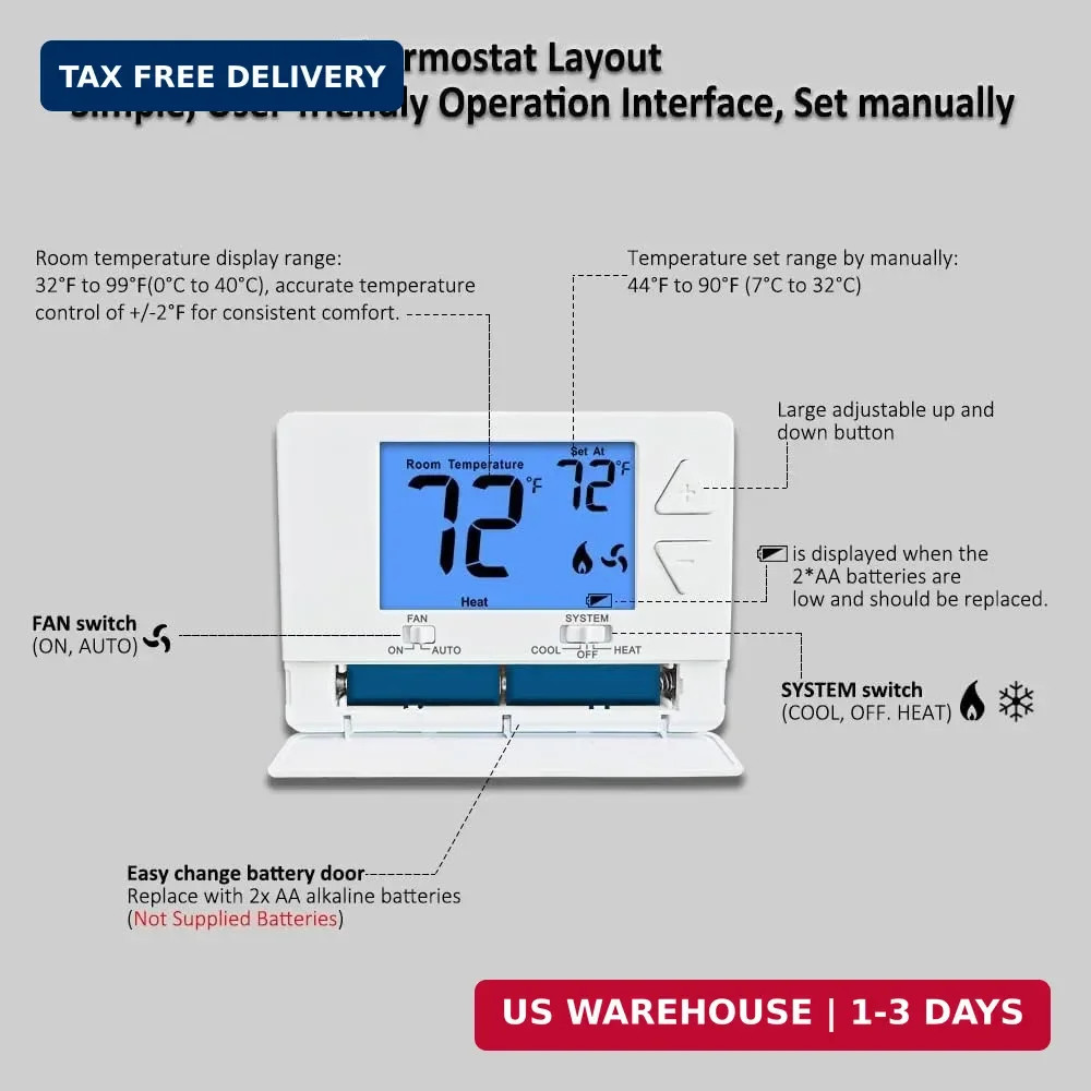 NonProgrammable Thermostat for House, Digital Energy-Saving Thermostat,Single-St