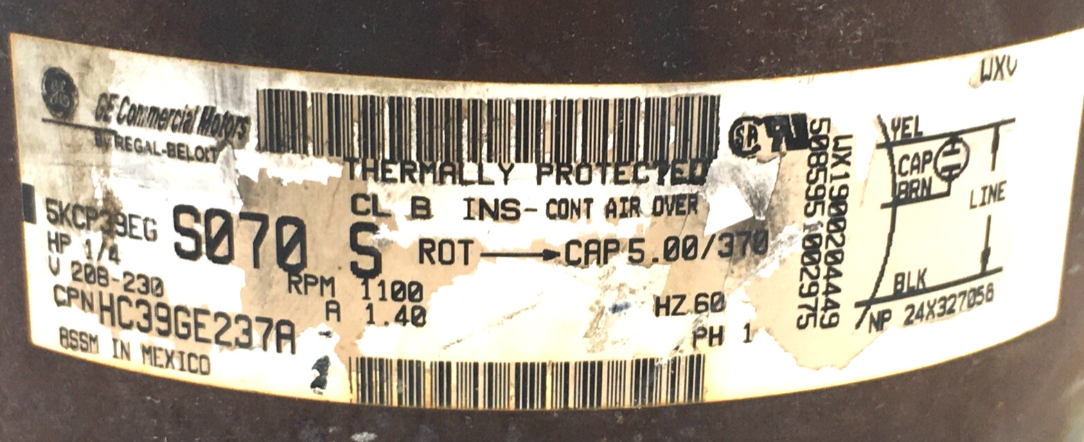 GE 5KCP39EGS070S Carrier HC39GE237A Condenser Motor 1100 RPM 1/4 HP used #MP155