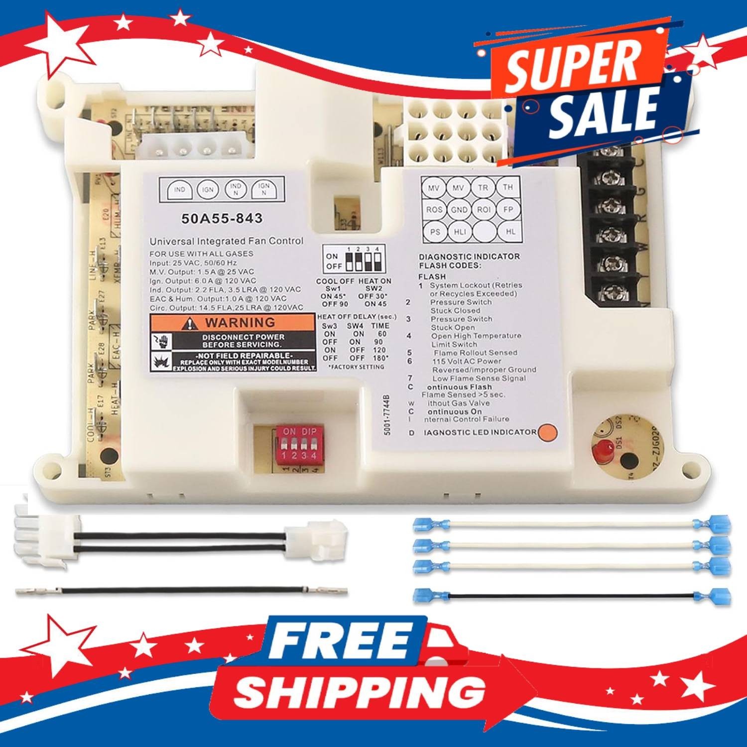 50A55-843 Ignition Control Module Universal Furnace Control Board Lennox White-R