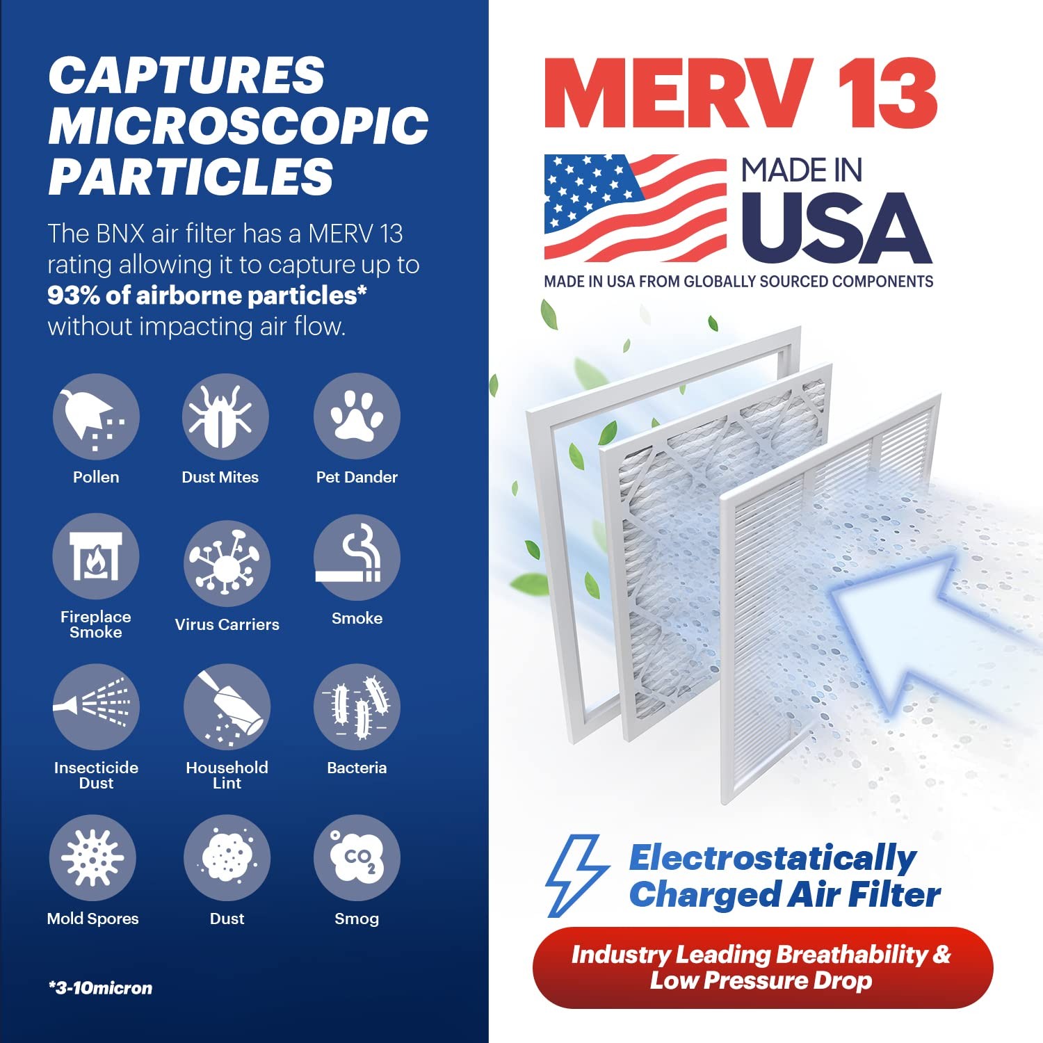 BNX TruFilter 16x25x1 Air Filter MERV 13 (4-Pack) – 4-Pack, 4-Pack