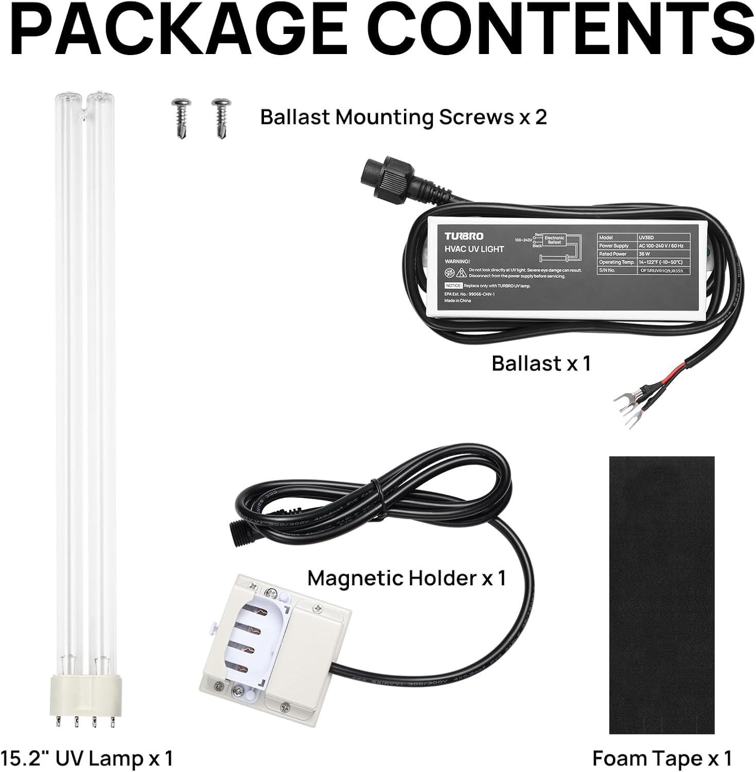 AC 100-240V 36W HVAC UV Light Kit for Ducted Coil Systems, ETL&CARB Certified, C