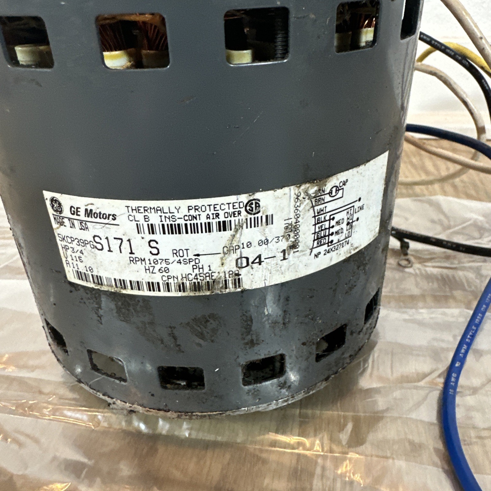 GE 5KCP39PGS171S Furnace Blower Motor 3/4HP 1075RPM 4SPD 1PH 115V HC45AE118A