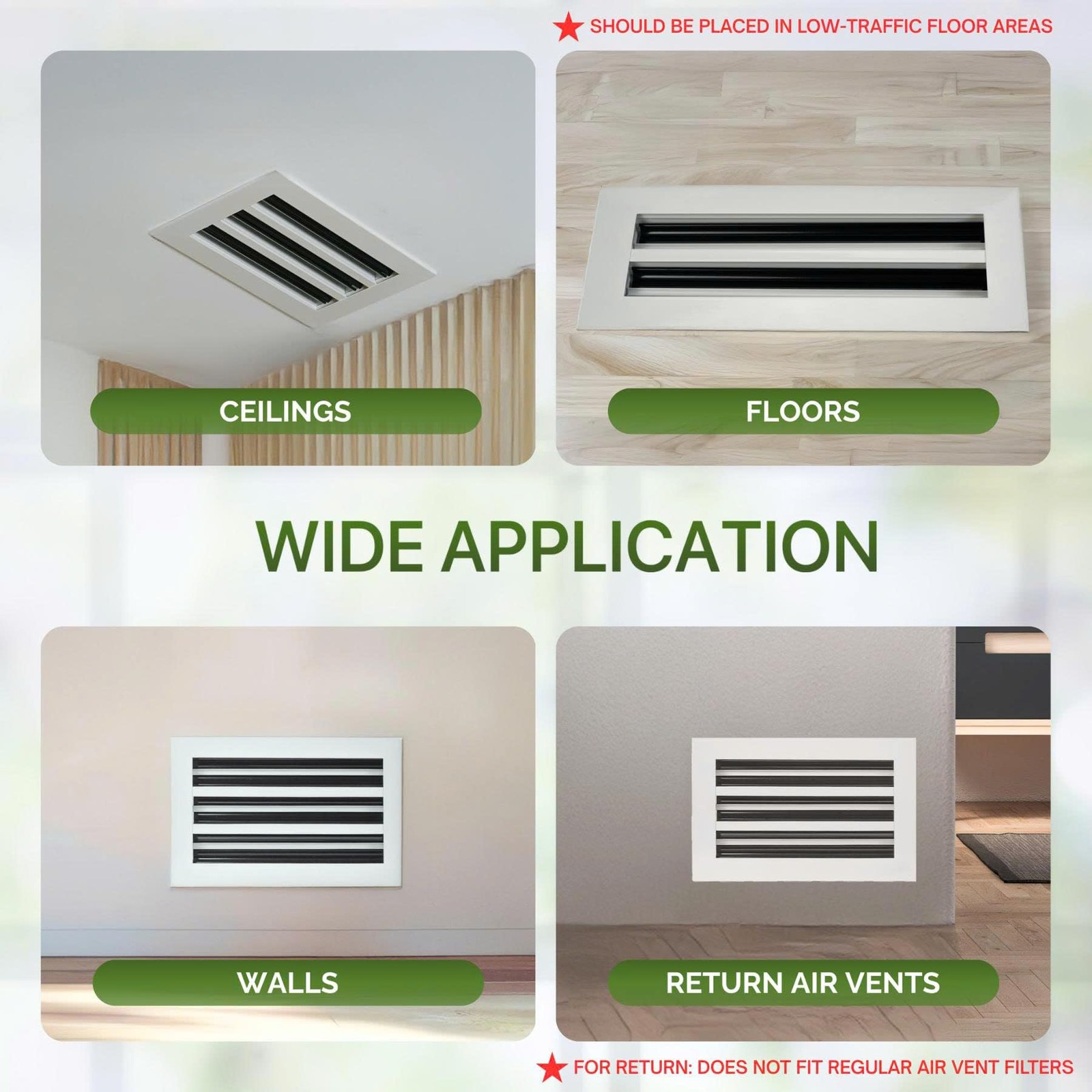 GREEN VENT Modern Air Vent Cover 8×6 (Duct Opening) – Decorative White Aluminum