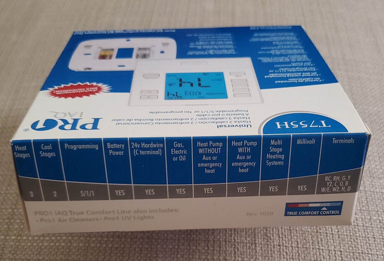 PRO1 IAQ T755H Universal Thermostat 5/1/1 Day Programmable 3 H/ 2 C. Brand New!