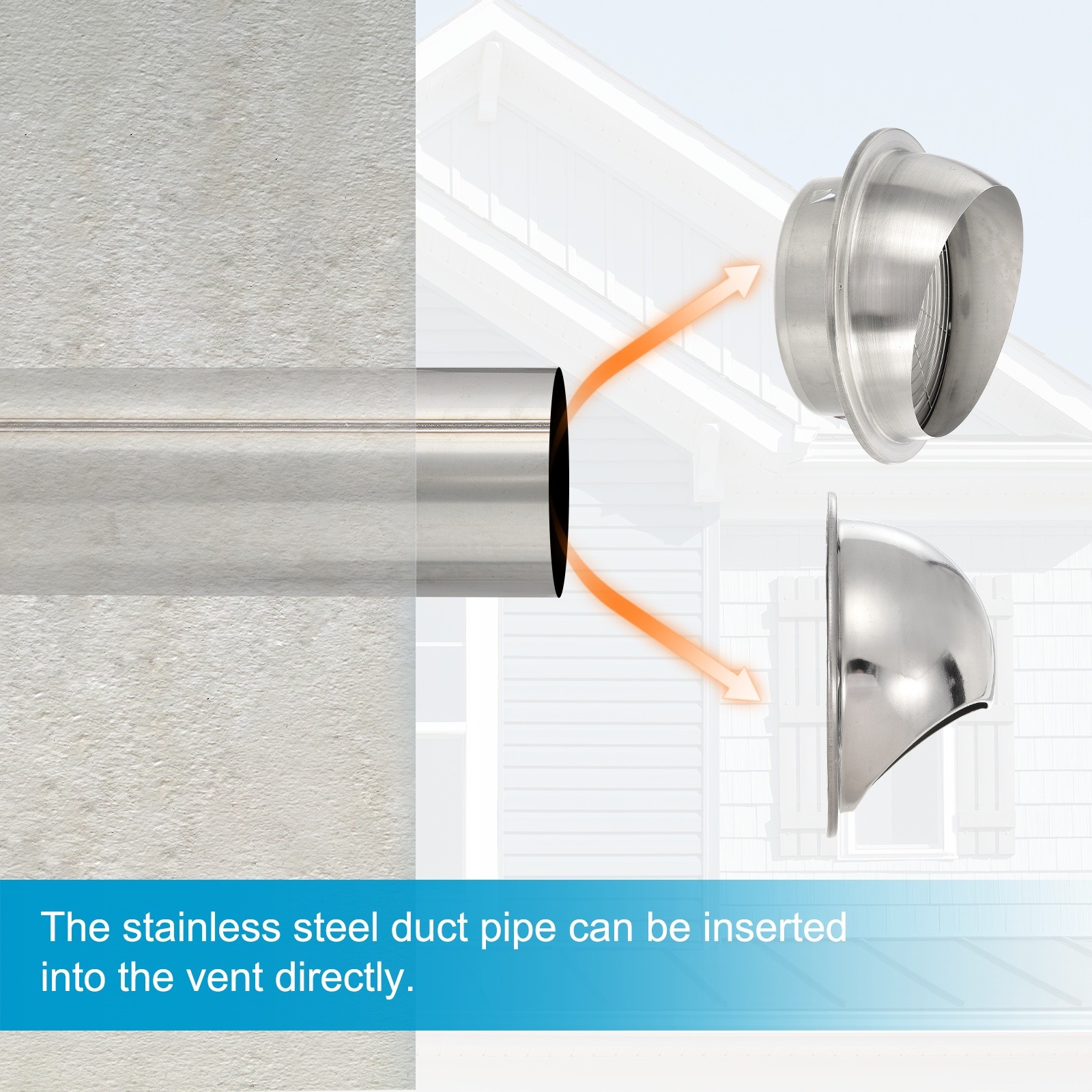 4″ Round Straight 20 Inch Long Stainless Steel Duct Air Pipeline, Silver