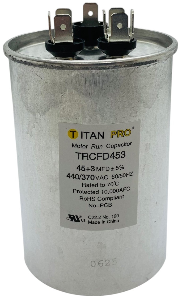Titan Pro® Motor Run Capacitor | Round | 45 + 3 MFD | 370/440 Volt | TRCFD453