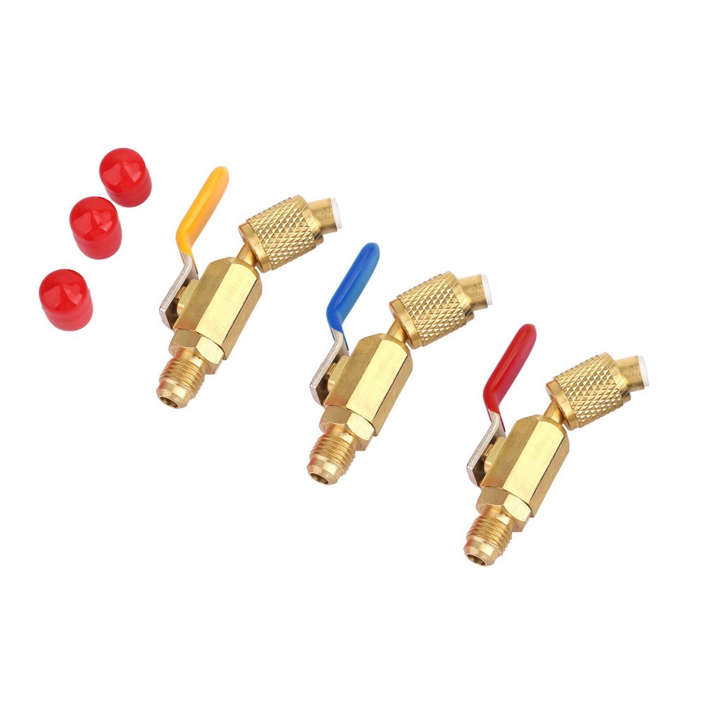 1/4″ SAE 3PCS AC Coolant Charging Hoses Angled Small Ball Valve Kit