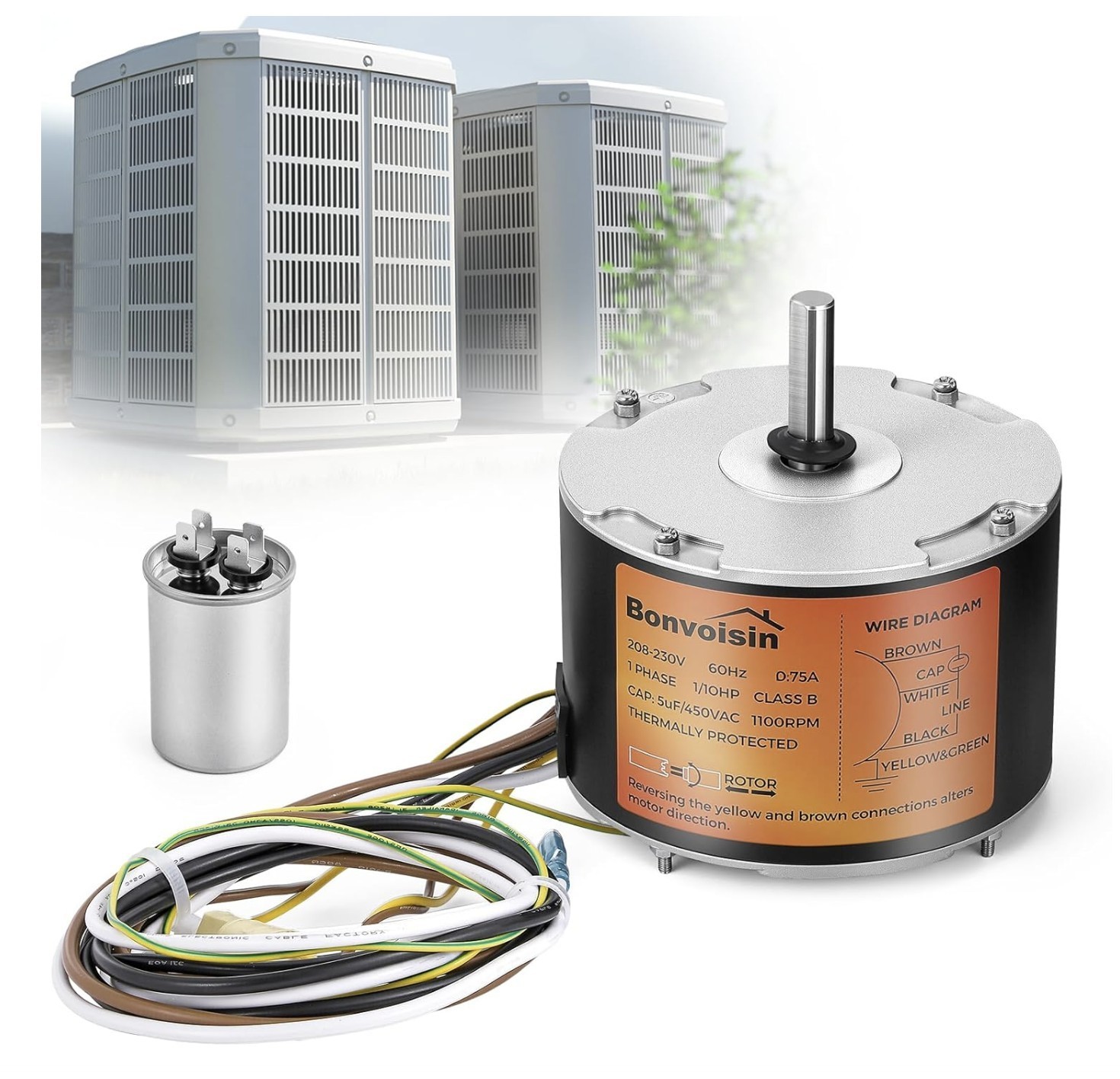 Condenser Fan Motor w/ Capacitor 1/10 HP 208-230 V Genteq Bryant Payne Dayton