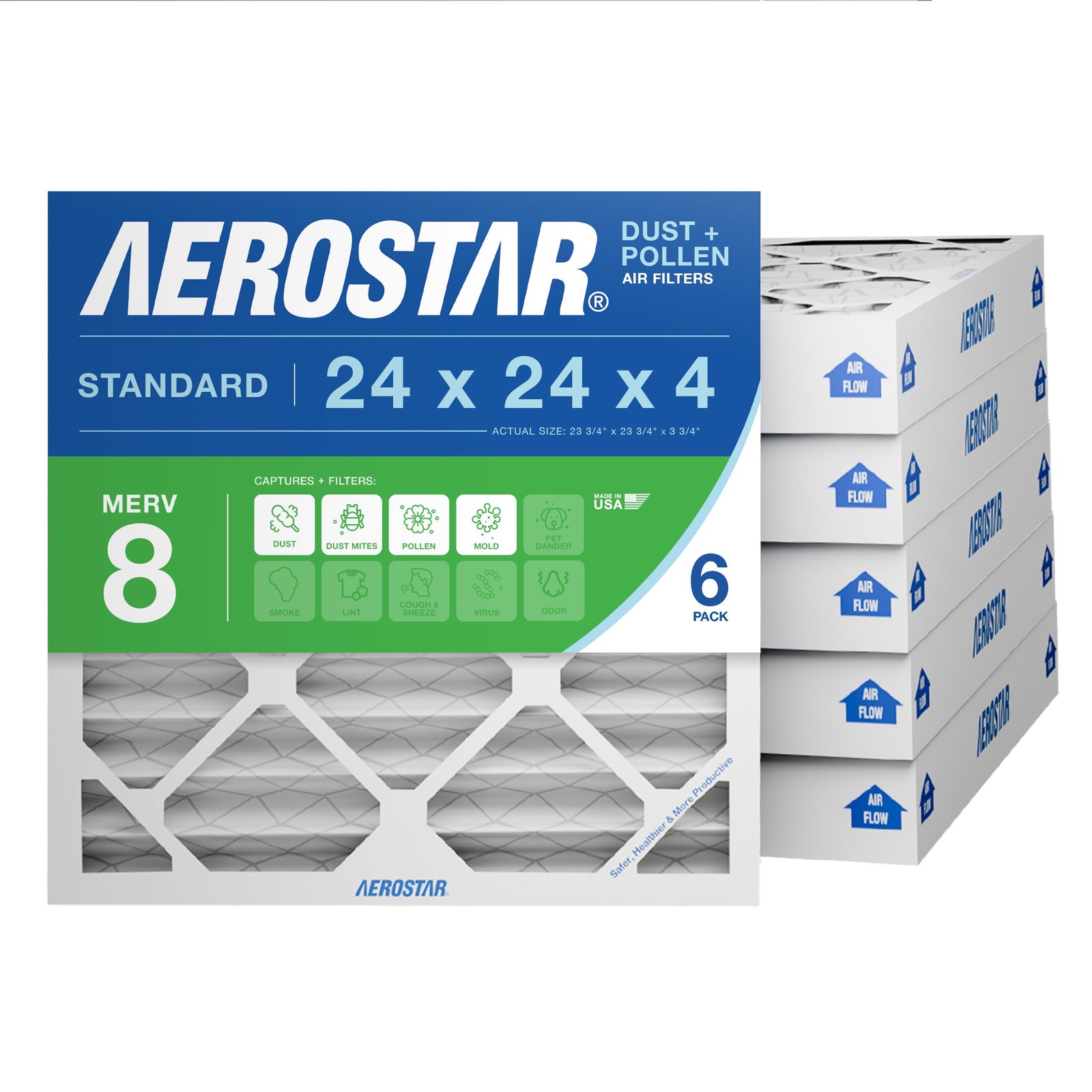 Aerostar 24x24x4 MERV 8 – 6 Count – High 6 (Pack of 1), White