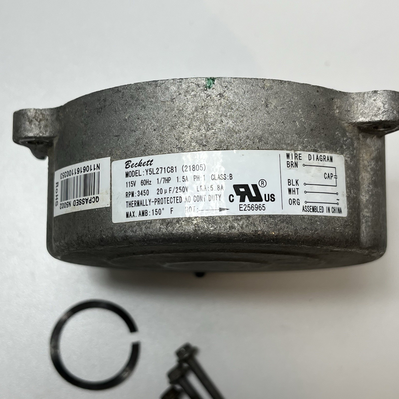Beckett Y5L271C81 Motor 1/7HP 115V – Tested Stator / For Parts Or Repair