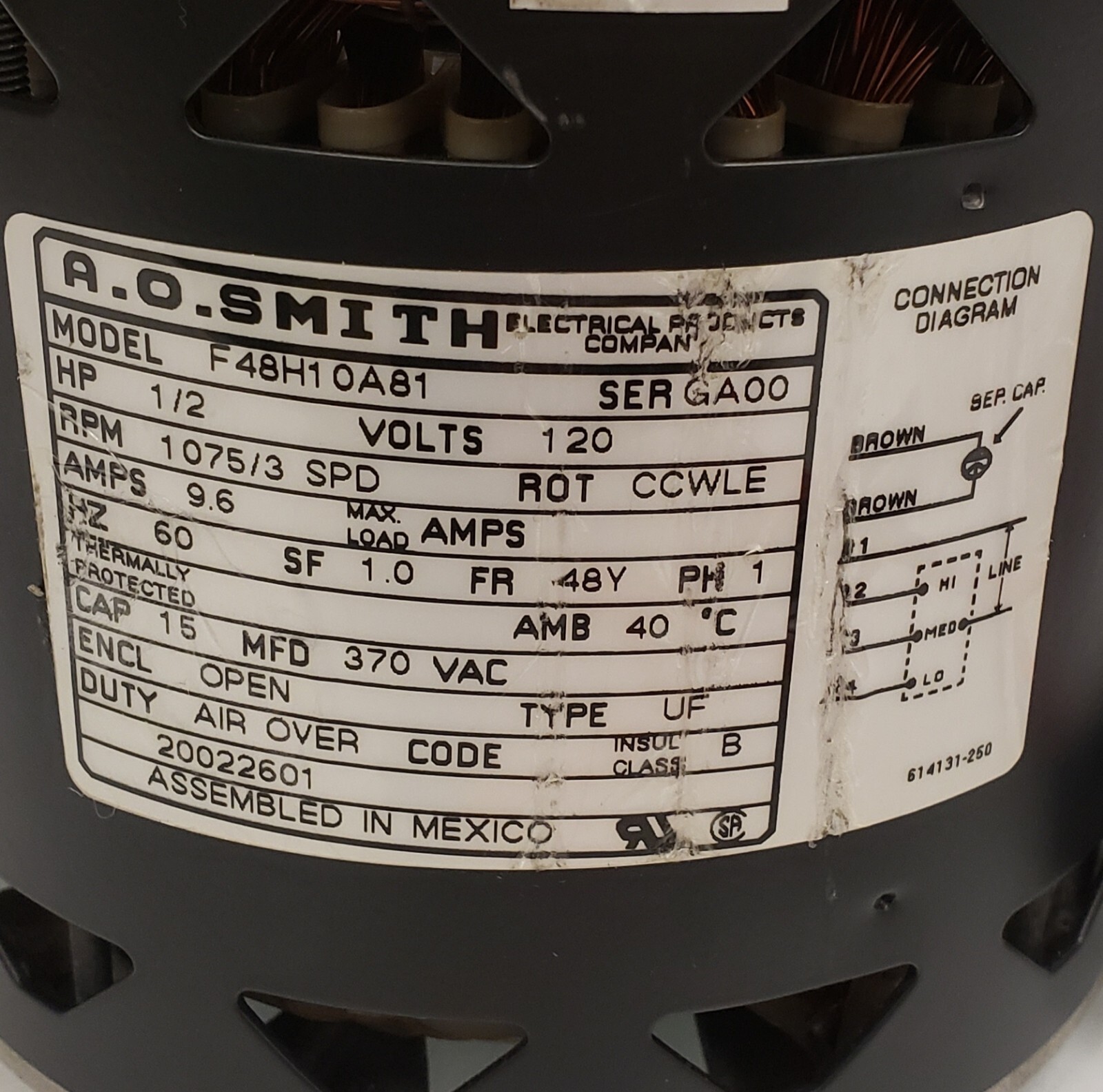 MPGA100B4 F48H10A81 20022601 OEM blower motor of Excel Comfort Systems Furnace